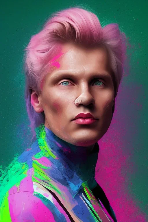 Portrait of Matti Nykänen. colorful. pink.