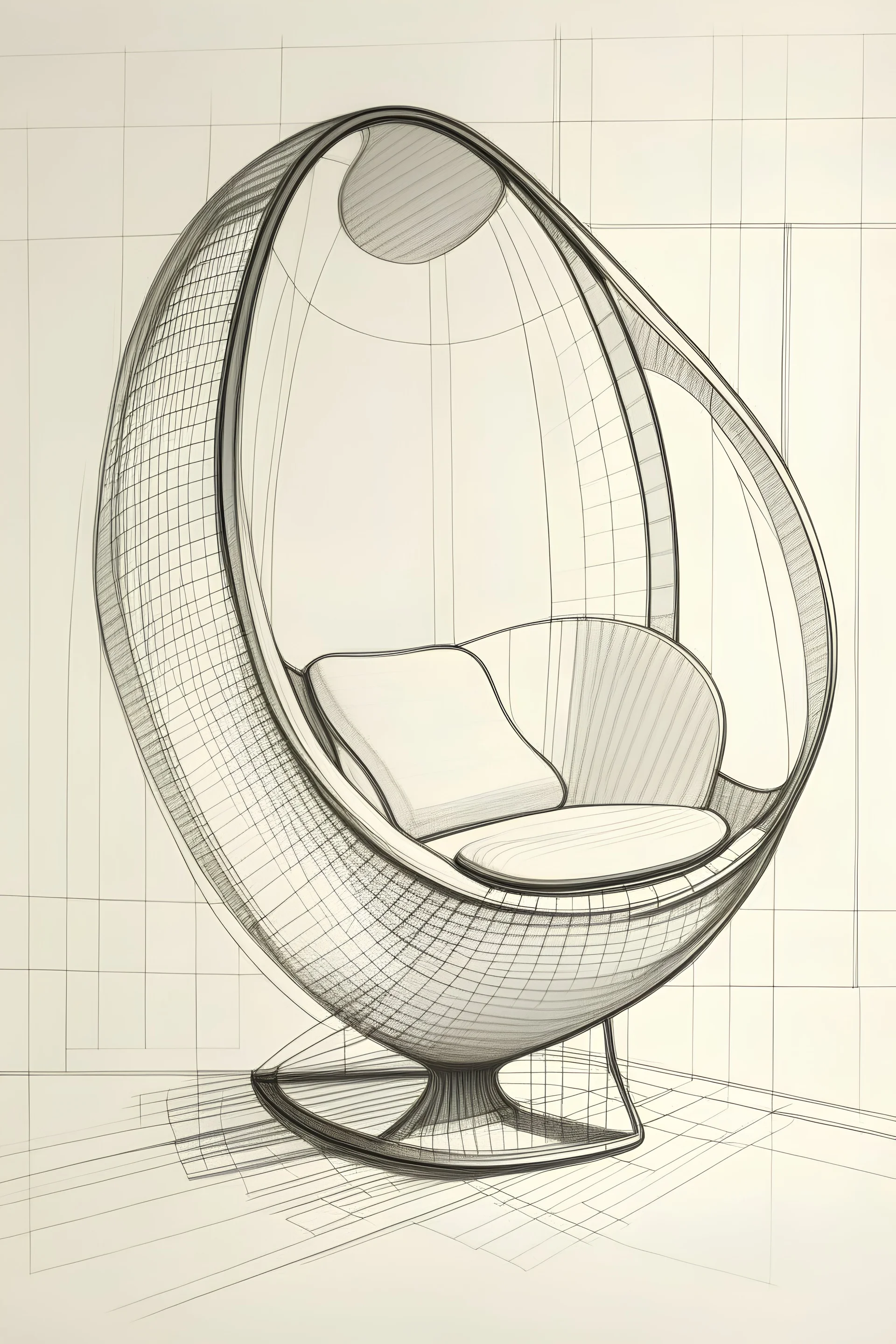 perspective drawing of a egg chair