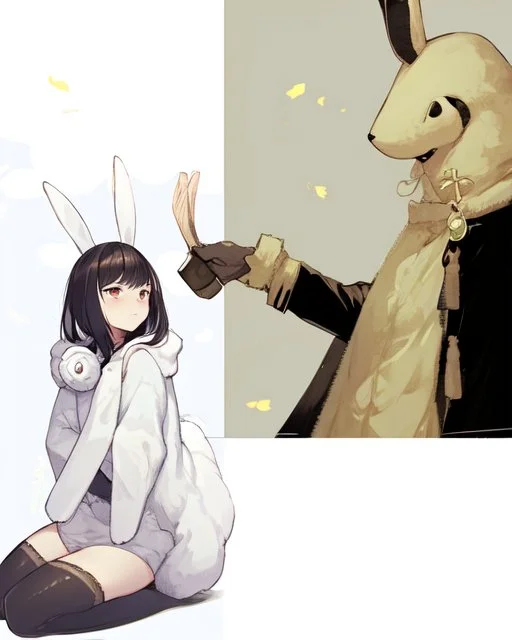 Kızın kafasını okşayan tavşan kostümlü adam