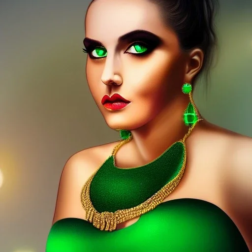 fullbody portrait of beautiful booty young busty atletic amazon woman with big green eyes with big emeralds necklace by Anthony Devas 8k