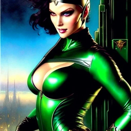 portrait 'beautiful Sexy Busty CatWoman',crystal clear green eyes,painting by gaston bussiere, greg rutkowski, yoji shinkawa, yoshitaka amano, tsutomu nihei, donato giancola, tim hildebrandt, oil on canvas, cinematic composition, extreme detail,fit full head inside picture,32k