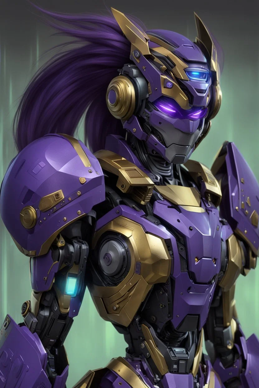 Human Like Cyborg, Royal purple and Gold, Combat Robot, Dangerous, Strong, Magic