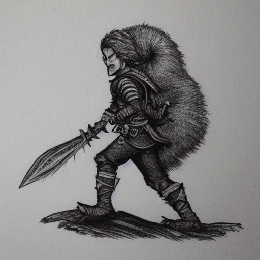 Portrite,d&d, "medievil warrior running away from a Giant squirrel" realistic,intricate hair,detailed arnor