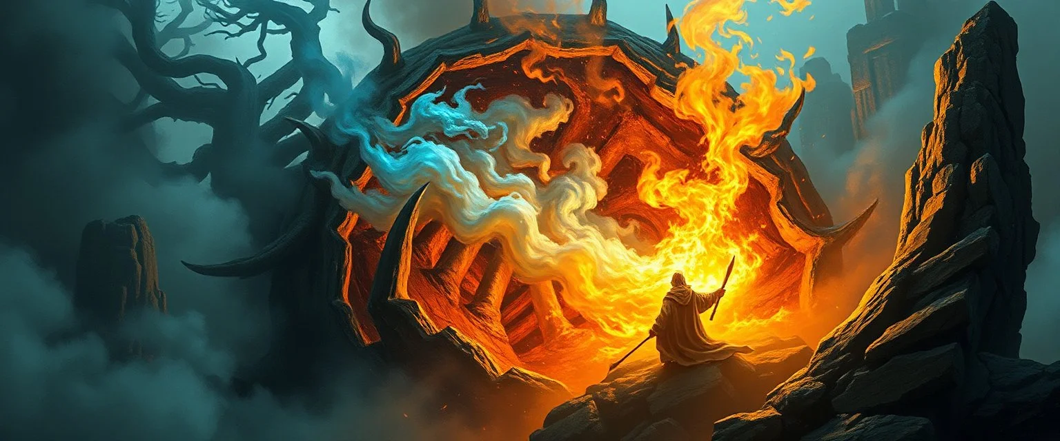 Its ribs are bronze, its heart doth hum, With songs no mortal tongue hath sung, And through its breath of azure mist, There speaketh ghosts of fire and fist.