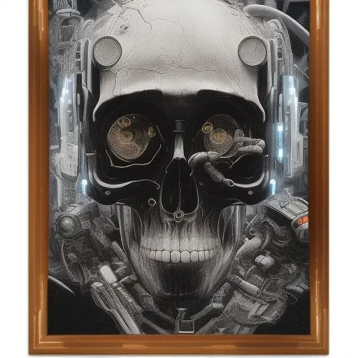 cyberpunk style ink ball skull picture in detailed frame, big black eyes, unreal engine 5, 8k resolution, photorealistic, ultra detailed, frame extreme accurate