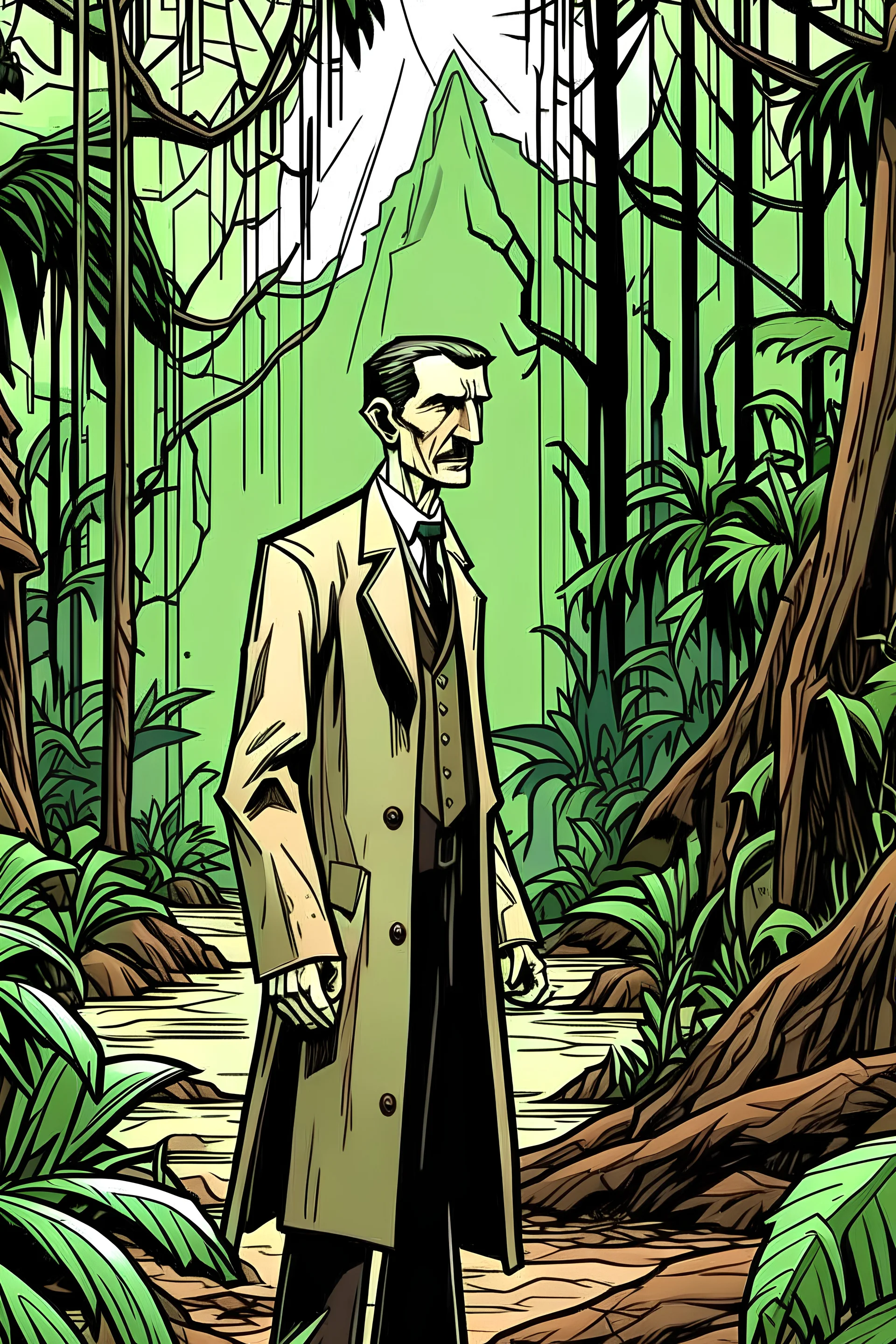 Nikola Tesla in Jung spaziert, comic style