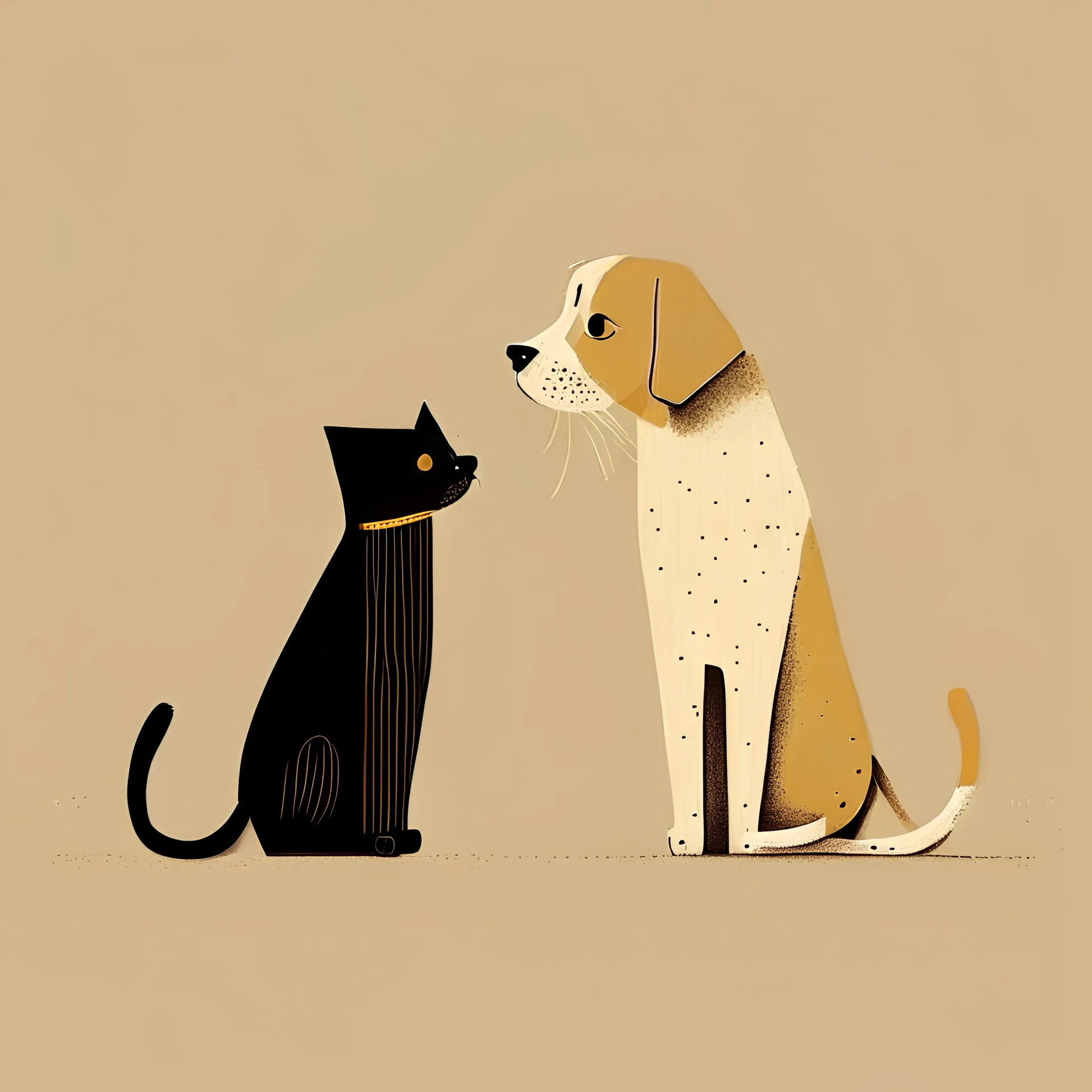 naive art of a cat and a dog, minimalistic.