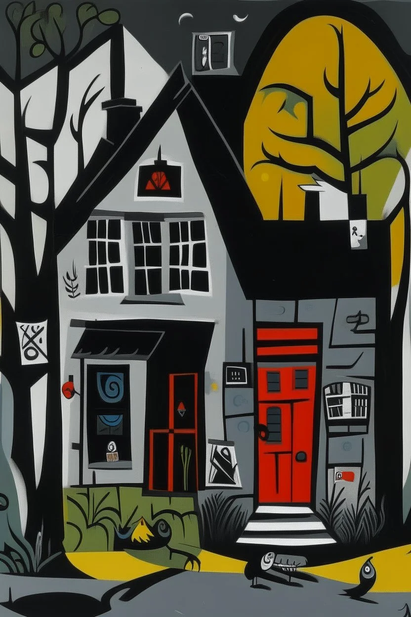 A gray tricky witch's cottage painted by Stuart Davis