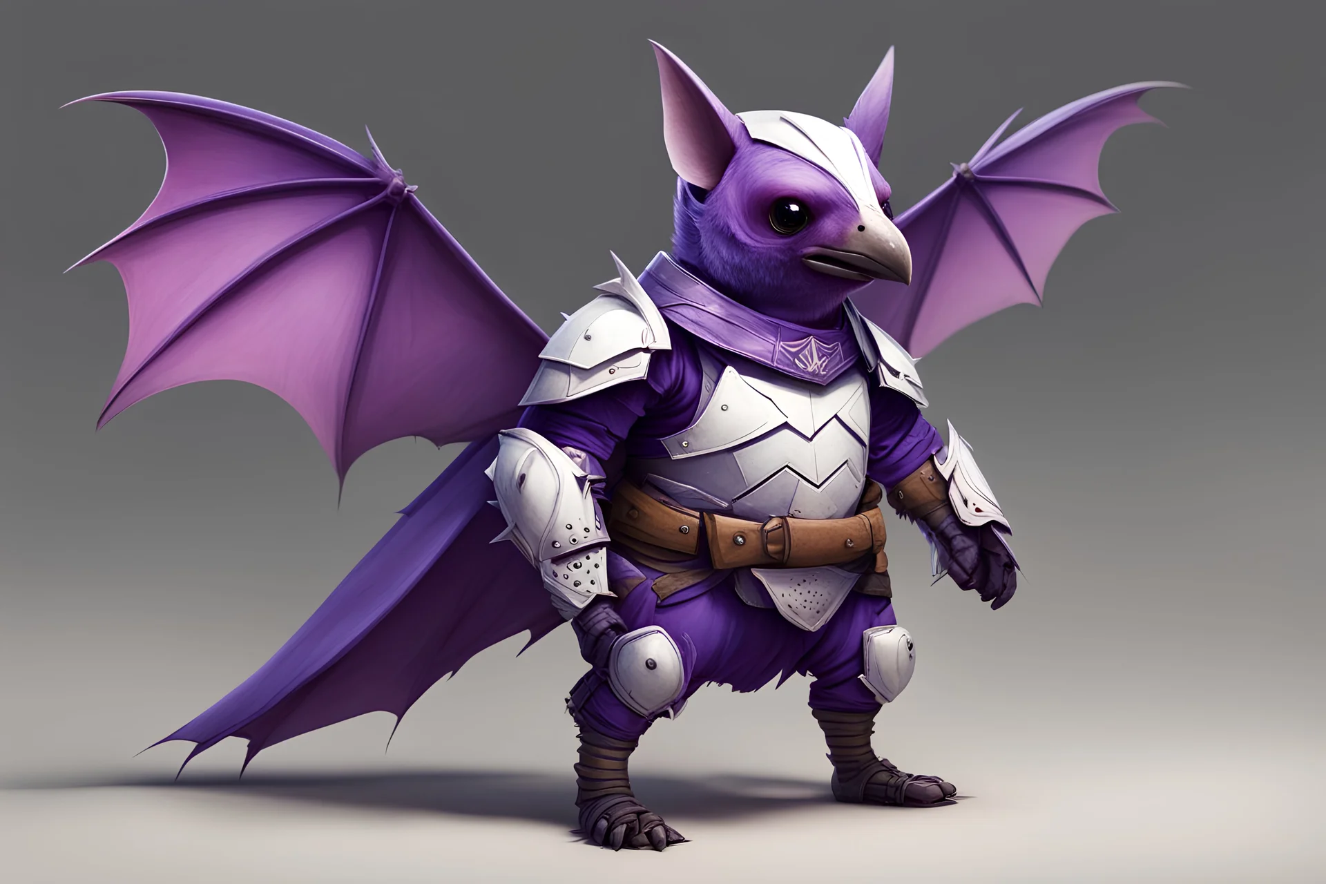 Purple and White Fruitbat wearing armour