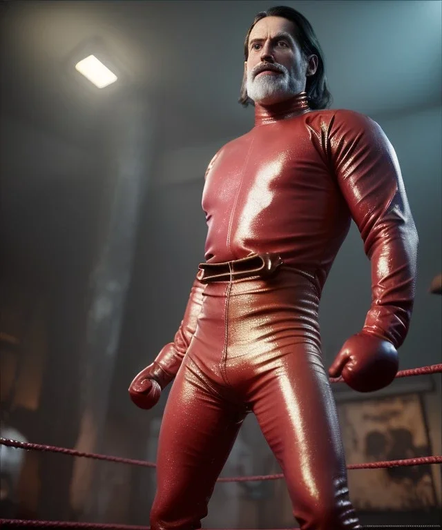 Man, wrestling, naked torso, breeches, tights, suspenders, retro style, 80s, hot ambient, photo studio, red, gold, vibrant color, gradient, highly detailed, art stations, concept art, smooth, unreal engine 5, god rays, ray tracing, RTX, lumen lighting, ultra detail, volumetric lighting, 3d, finely drawn, high definition, high resolution.