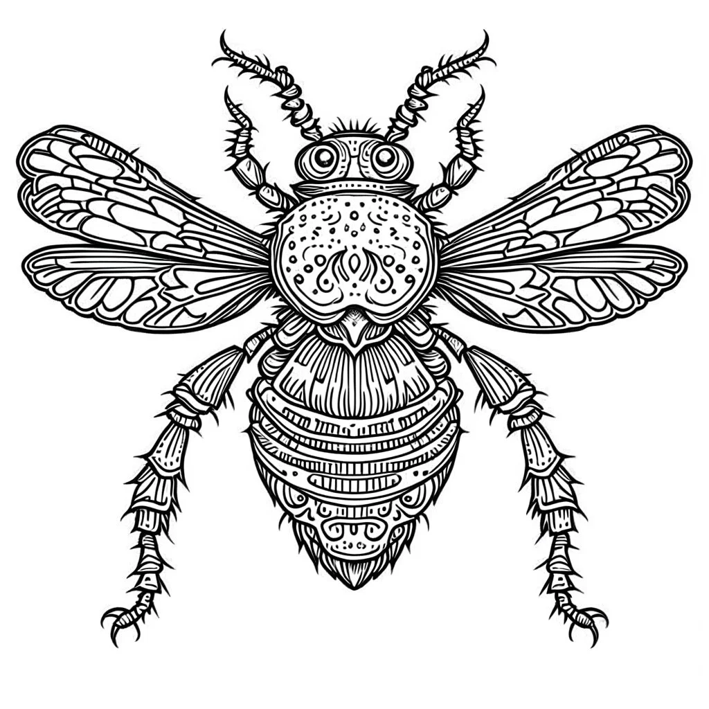 outline art for instects for adults with housefly , white background, Sketch styl, only use outline. clean line art, no shadows and clear and well outlined, Intricate Patterns and Details