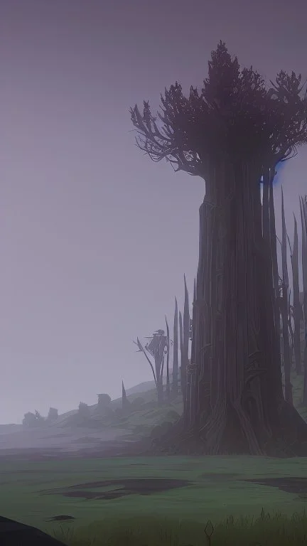 tree tower in gothic landscape