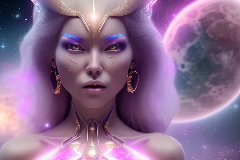  beautiful cosmic woman, nice smiling, magic glamour make up, delicate colors, beautiful glamour galactique dress, ultra sharp focus, 8k, unreal engine 5, extremely sharp detail, light effect, soft light atmosphere of a spaceship, smooth, full of details, face in front, complete vision of face and hair and body