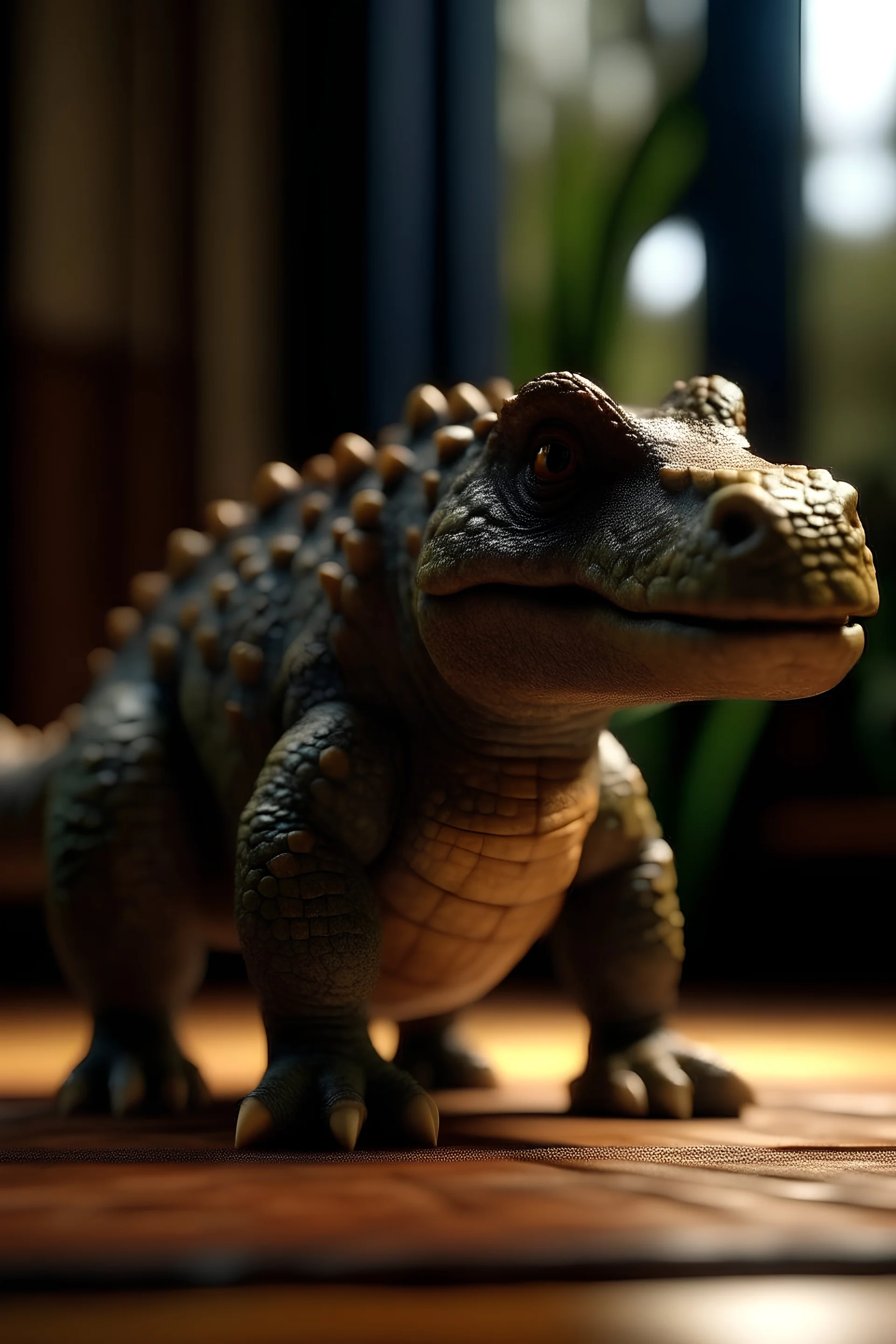 fattest dinosaur on a doormat,shot on Hasselblad h6d-400c, zeiss prime lens, bokeh like f/0.8, tilt-shift lens 8k, high detail, smooth render, down-light, unreal engine, prize winning