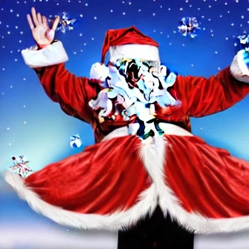 wings, freaky Santa, laughing, flying, wings