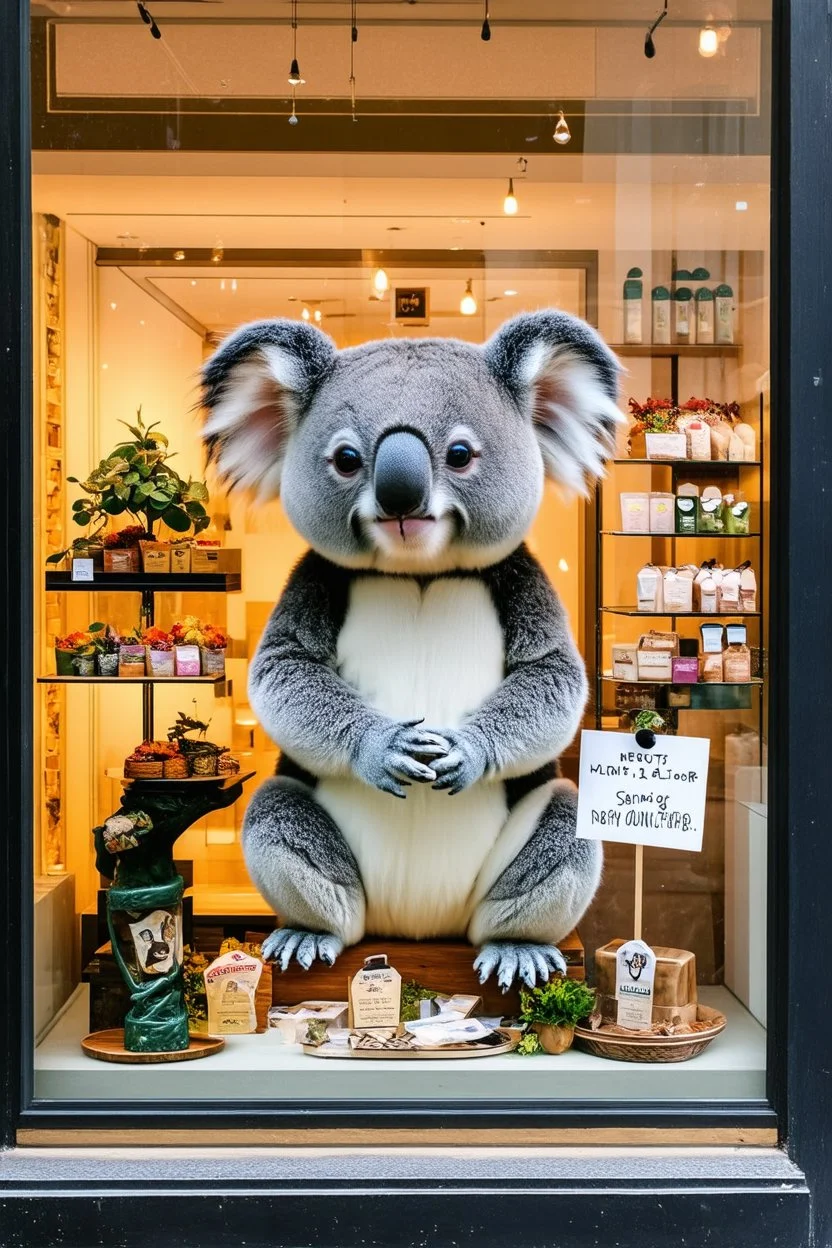 a koala-themed retail window display