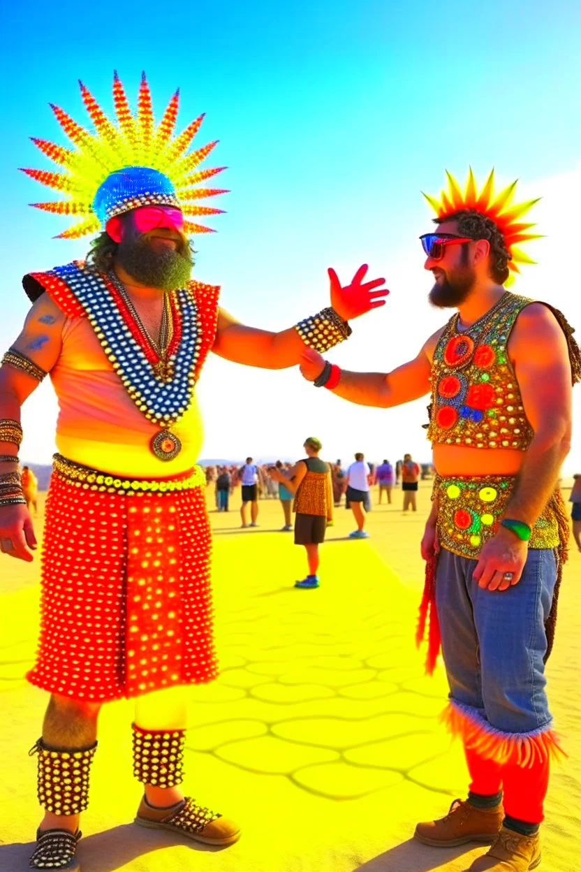 lord of the nerds worshipping giant nerd at burning man festival in the style of hiroku ogai