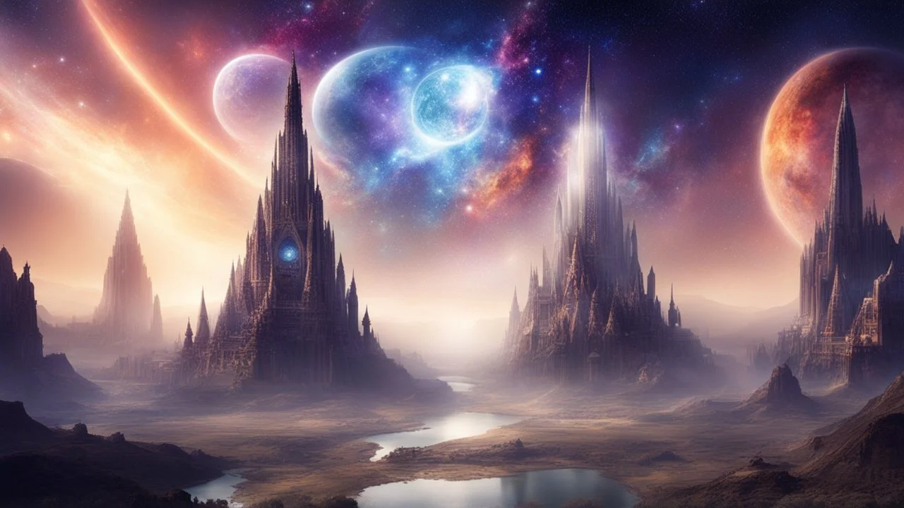 imagine mystical beings in some mystical city somewhere cosmic