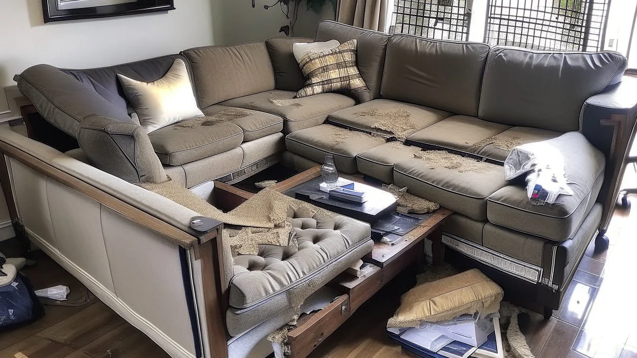 disassembled couch in living room