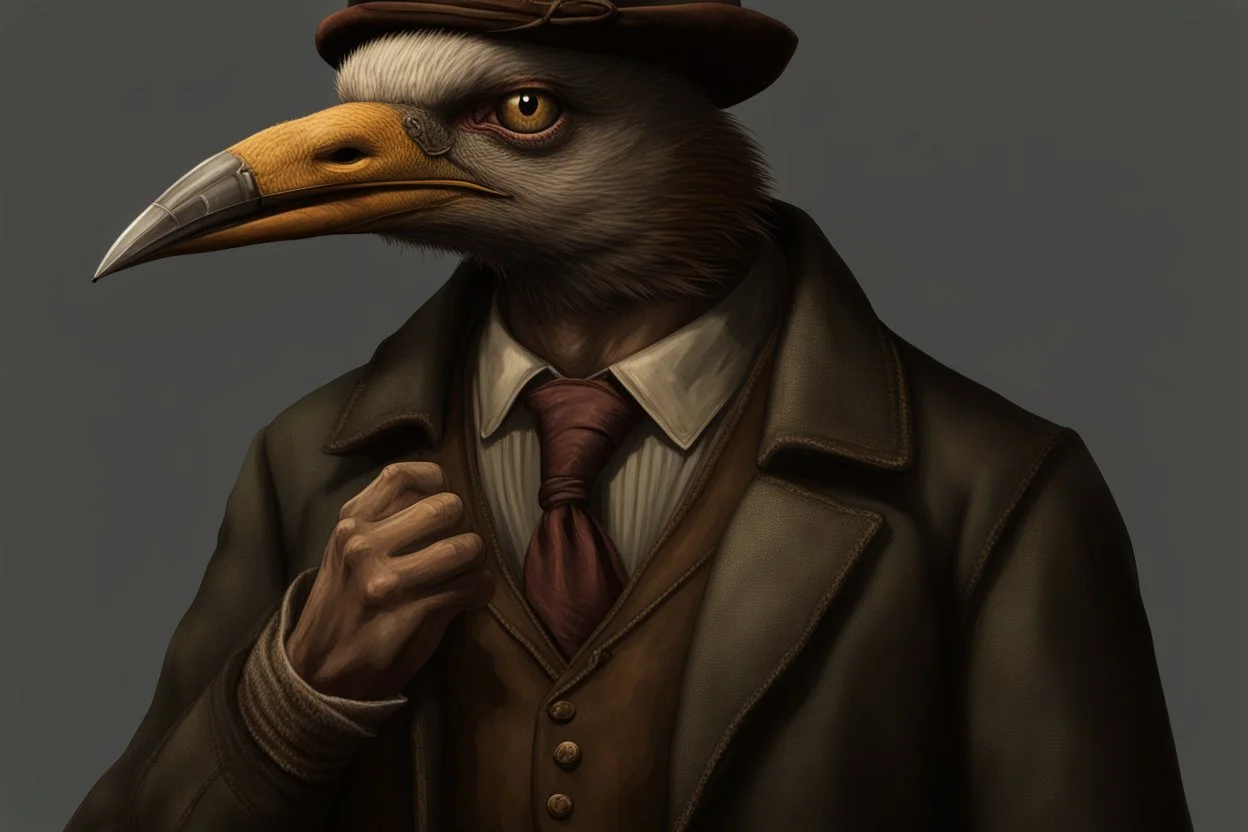 arafed man bird wearing a hat and jacket with a long beak, vintage, from witcher (2021), portrait photoreal, taking tobacco snuff, trending on artstatio, from the game pathologic 2, 2 0 1 4. modern attire, thomas