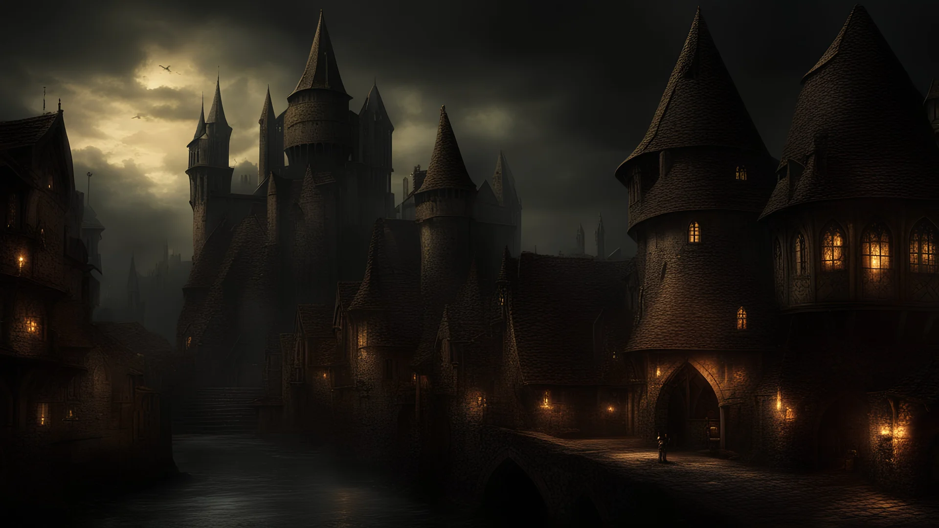 dark medieval city with fantasy wallpaper