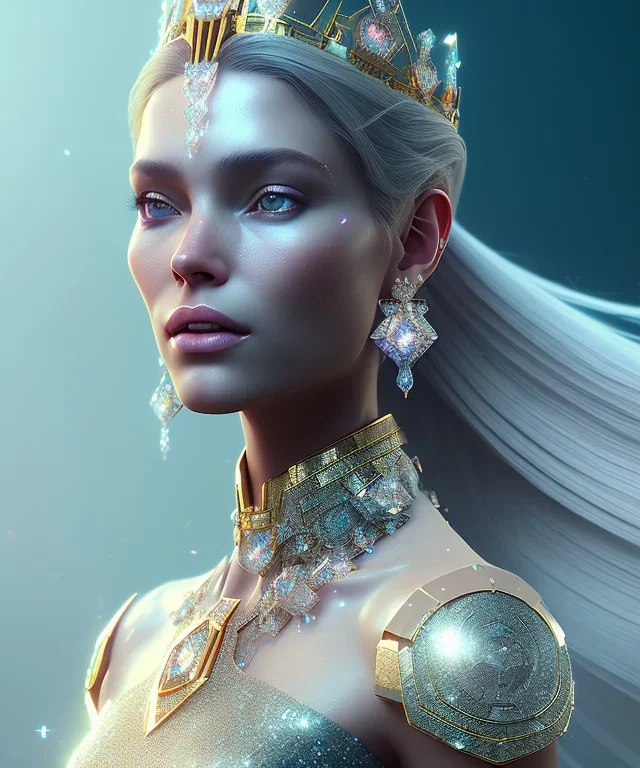 A portrait of a crystalised queen, atmospheric, realistic, unreal engine, cinematic lighting, octane render.