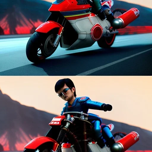 fullbody Drawing of 'kaneda's bike from sci-fi movie akira',intricate detail,andrea bonelli,Kilian Eng,Ohrai,evan lee,Aleksandr Sidelnikov,three quarters frontal aerial view,toned colors,16k