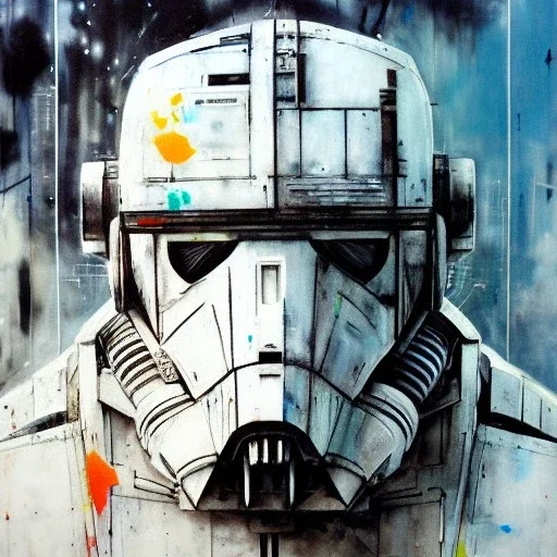 photorealistic at-at pilot helmet with weathered painting , illustration on coarse canvas by <agnes cecile> and <Yoji Shinkawa>, ornate and intricate details , soft smooth lighting, ultra detailed concept art,