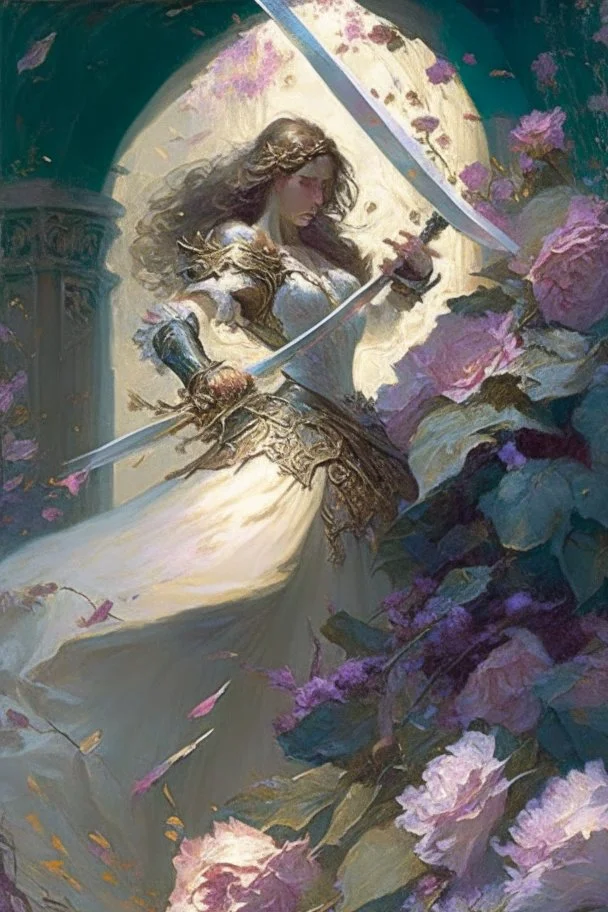 Without a moment's hesitation, Agatha, wielding her sword adorned with carved flowers, seized the opportunity. With a swift and precise movement, she struck beneath the tyrant's shoulder, piercing through his defenses and driving him to his knees.