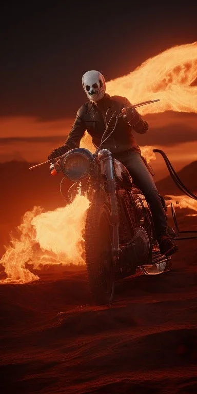 Ghost rider in hell with the moon in the background with fire souls