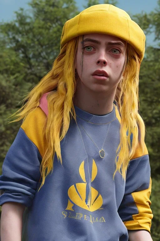 Billie Eilish, in shorts, photorealistic, 8k