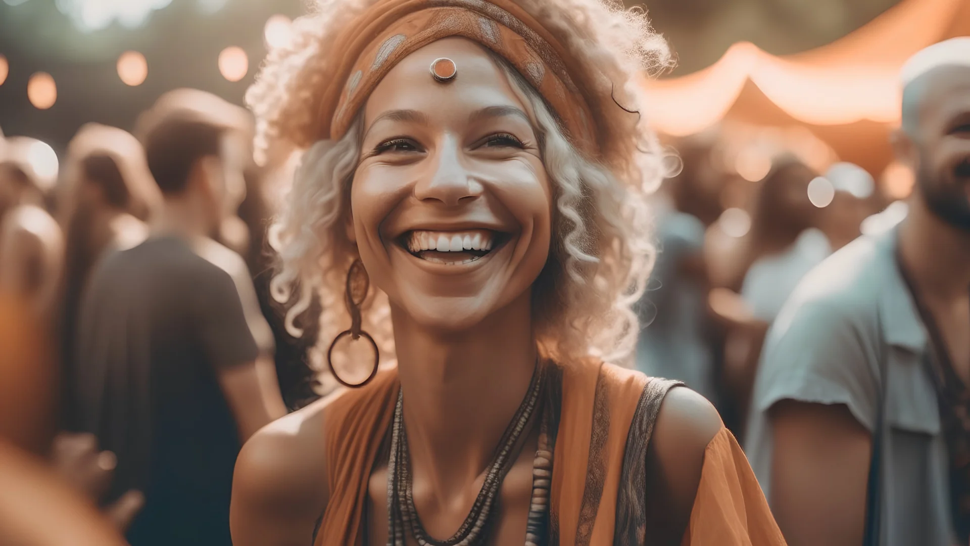 A free spirit happy woman at a event. generative AI.