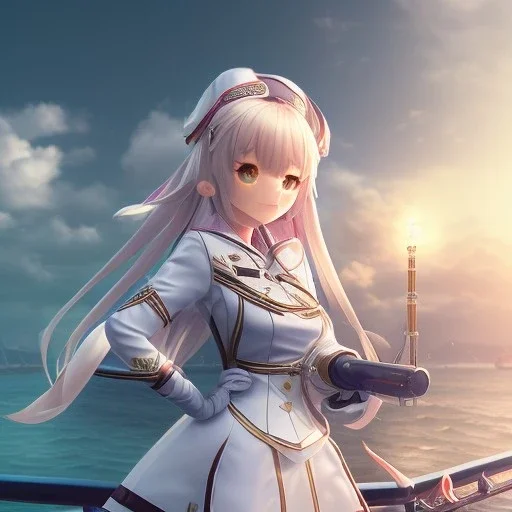 A Portrait of Azur Lane Commander World of Warships , masterpiece, god lights,god rays,Chiaroscuro Lighting,tilt shift,lens flare,anamorphic lens,pink cherry blossom, 500ASA,effect colour,japanese anime,4K 3D,