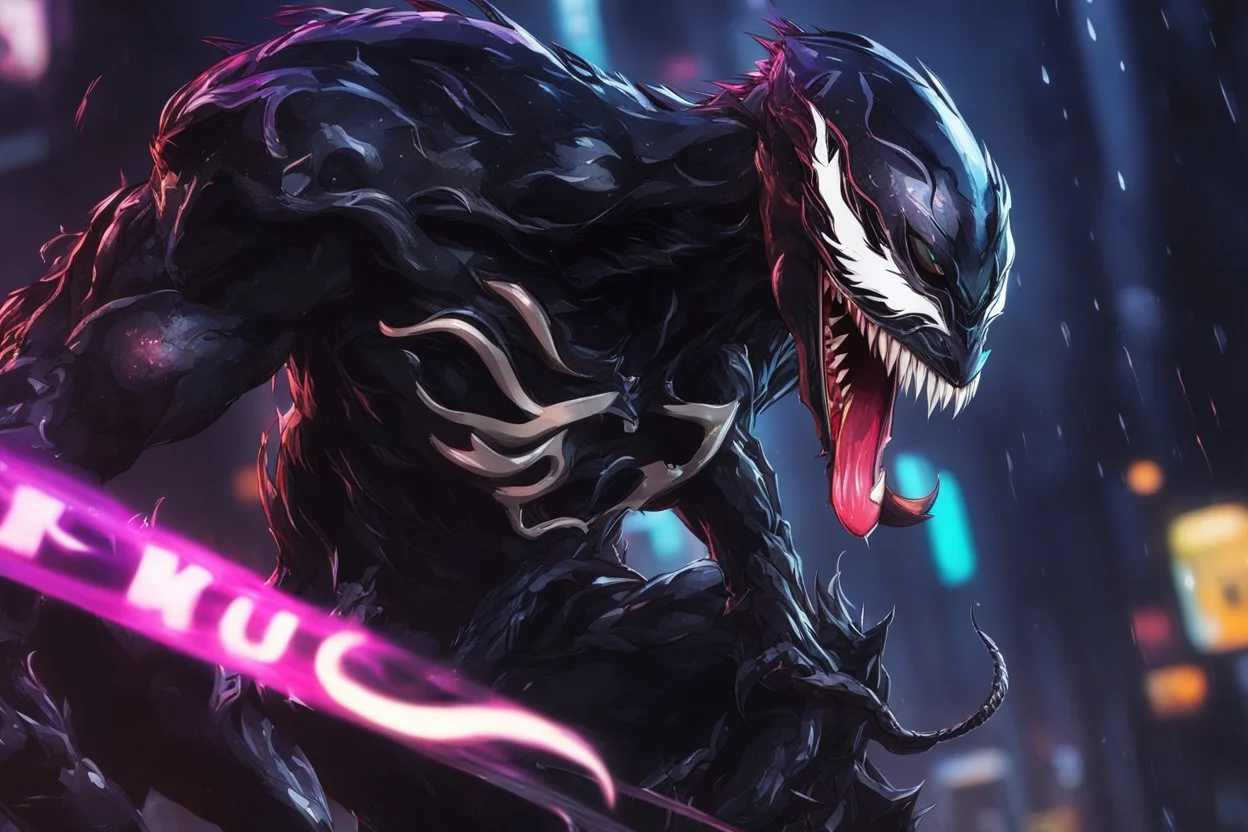 Venom kindred in 8k solo leveling shadow artstyle, machine them, close picture, rain, neon lights, intricate details, highly detailed, high details, detailed portrait, masterpiece,ultra detailed, ultra quality