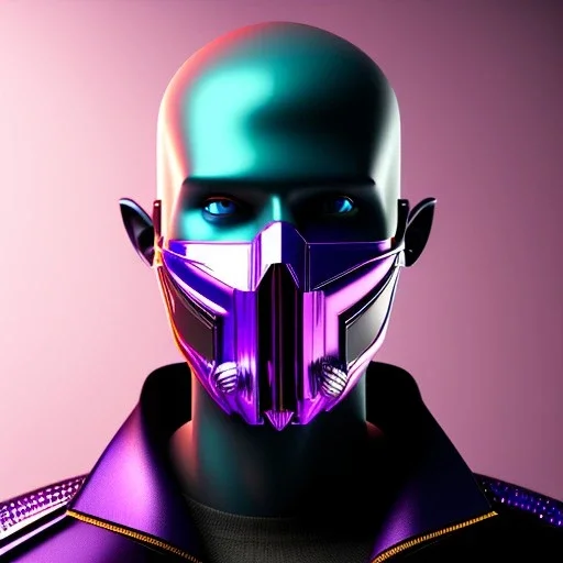 cyberpunk purple masked villain in galaxy, teal and purple smoke, detailed, realistic, 4k