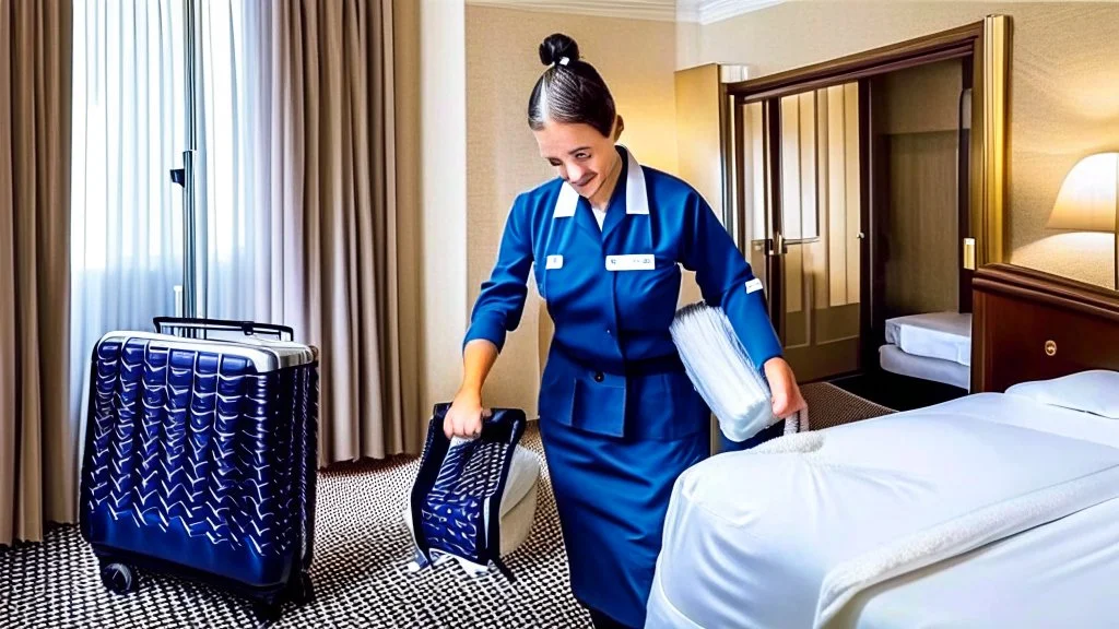 hotel housekeeping taking a suitcase out of someone's room