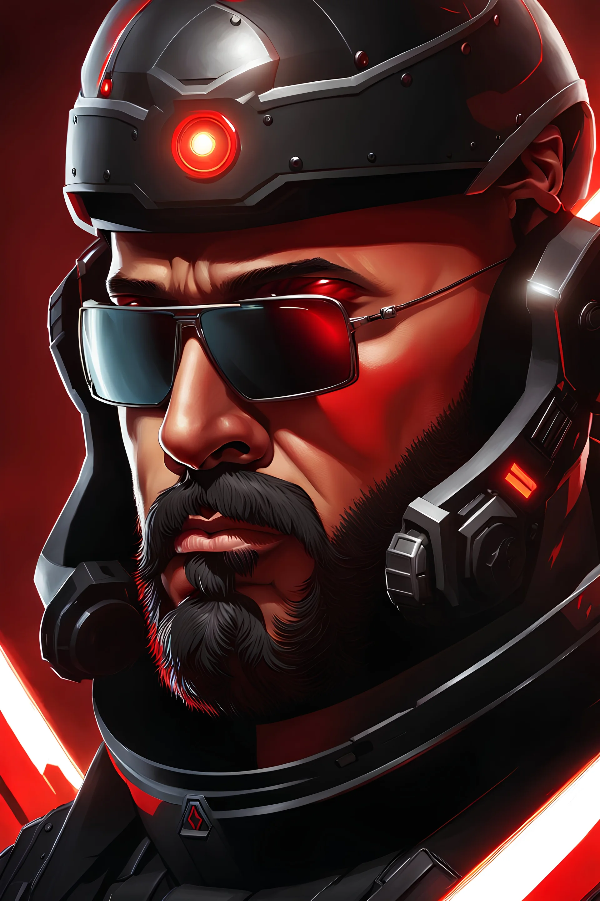 Kane the charismatic, absolute leader of the Brotherhood of Nod from the Command & Conquer real-time strategy game series bald with a goatee black and red Brotherhood of Nod commander uniform as a controller class Apex Legends character digital illustration portrait design by, Mark Brooks and Brad Kunkle detailed, gorgeous lighting, wide angle action dynamic portrait