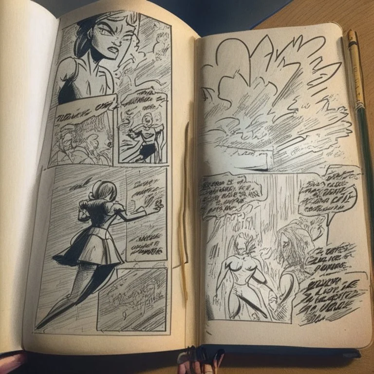 A handdrawn comic book page in a sketchbook