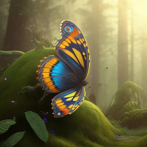 intricate details, realistic, octane,colorfull unreal engine, ,zoomed out + portrait, volumetric lighting, shiny,extreme detail, Photorealism, High detail, Hyper realistic butterflies in forest, macro lens blur,abstract paint, sharp,eos5d mark 4, ef 85mm 5.6, focus