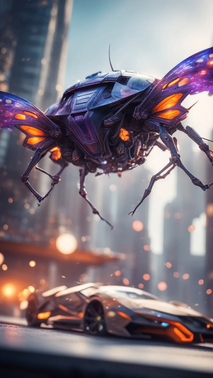 Illithid with butterfly wings ripping the roof of a Lamborghini space ship formed like a mosquito web syrringe ball, bokeh like f/0.8, tilt-shift lens 8k, high detail, smooth render, down-light, unreal engine, prize winning