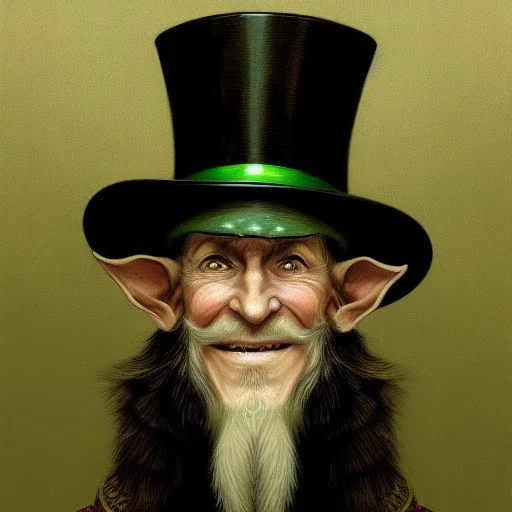 portrait of a old, elf man,, low beard,top hat,elegant gold and green suit,smiling,highly detailed, digital painting, artstation, concept art, cinematic lighting, illustration, 8k art by Jean Baptiste Monge