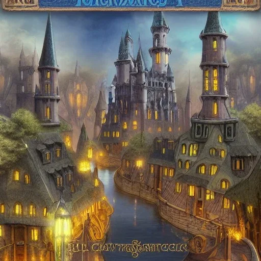 A magical gothic canal city of wizards, witches and warlocks with a castle Nick Harris style