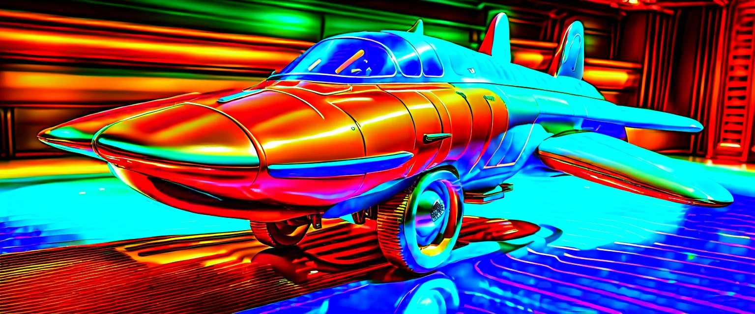 A national geographic award winning photograph of a military fighter jet station wagon wasp hybrid soviet retrofuturism designed by volkswagen only one vehicle per image painted metallic orange traveling at a high rate of speed, jet intake off of front center of vehicle and jet exhaust out the rear with bright blue flame