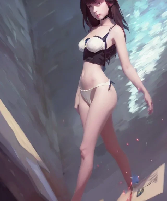 Insane pretty young woman short dressed. by wlop, ilya kuvshinov, krenz cushart, greg rutkowski, pixiv, sarah j. maas book cover style magician at the end of a corridor, smooth, sharp focus, d & d style, artstation, 4 k, hdr. Full body