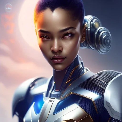 cosmos masterpiece, humanoid sexy cyborg robot with tongue and katana sword, sango fantasy, fantasy magic, sharp focus, illustration, highly detailed, digital painting, concept art, matte, artgerm and paul lewin and kehinde wiley, full figure, fit in board, cyber punk, pretty accurate hands face fingers, natural aye, fit within portrait