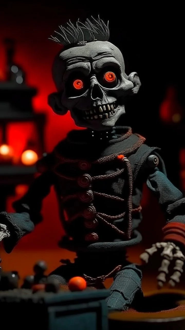 Generate a spine-chilling Halloween horror scene featuring a robot chicken as if it's a character from a terrifying movie, with eerie lighting and a haunting atmosphere."