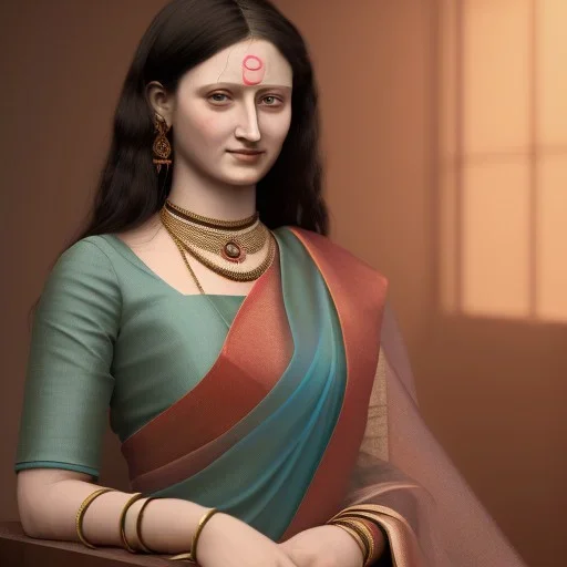 Monalisa wearing a saree, hyper realistic photograph