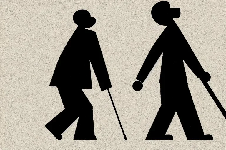 digital illustration of a blind man , holding cane, walking