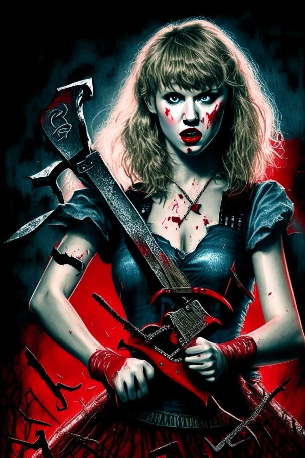 Taylor Swift as a vampire with chainsaws for arms