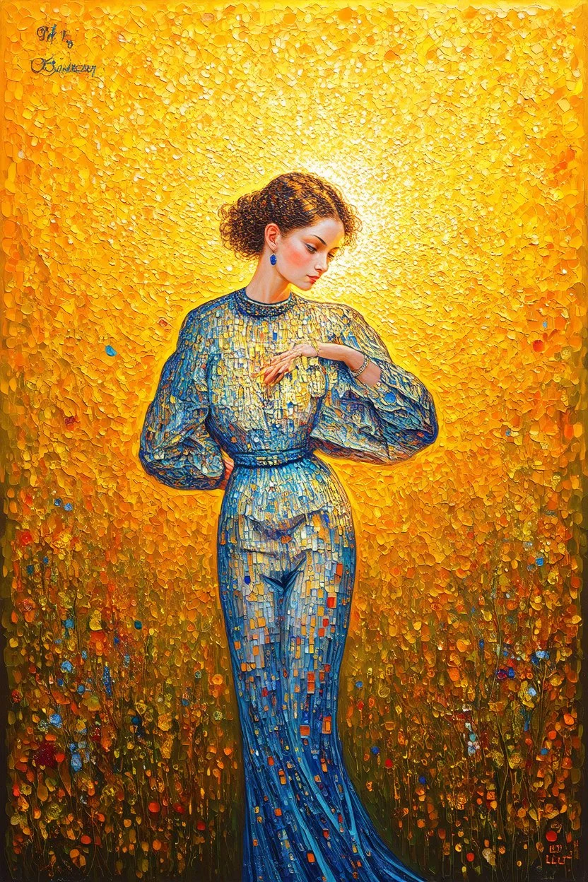 Hold space for other's shadows; Surrealistic painting inspired by Klimt and Hundertwasser; Golden Hour; Exquisitely Detailed